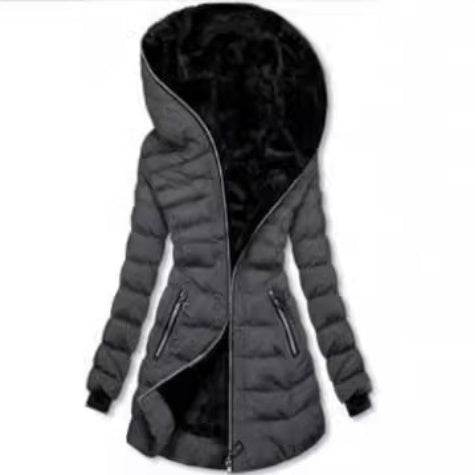 Veste matelassée à capuche chaude en polaire, longueur moyenne, noire