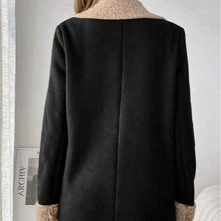 Women’s Suede & Corduroy Lambswool Coat – Warm Winter Long-Sleeve Outerwear Jacket
