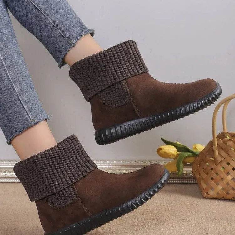 Flat Ankle Boots With Reversible Knitted Design Winter Fashion Comfortable Snow Boot For Women Shoes