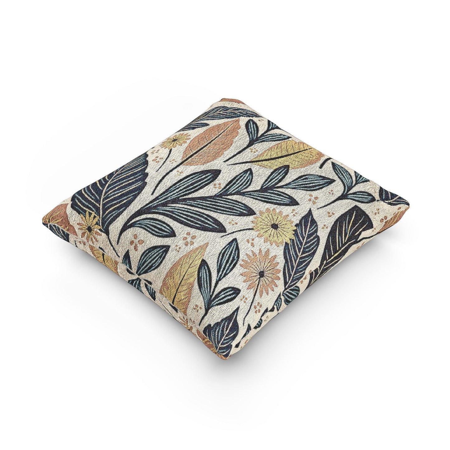 Botanical Leaf Pattern Pillow | Woven Floral Foliage Throw Cushion