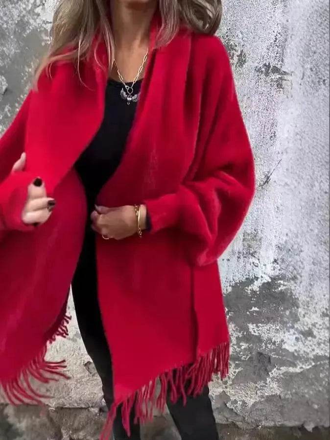 Women's Cashmere Tassel Knitted Batwing Sleeve Kimono Cardigan Jacket Outwear