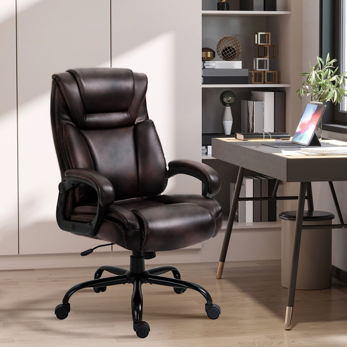 Joel Executive Office Chair with High Back, Adjustable Height and 400LBS Capacity-Brown