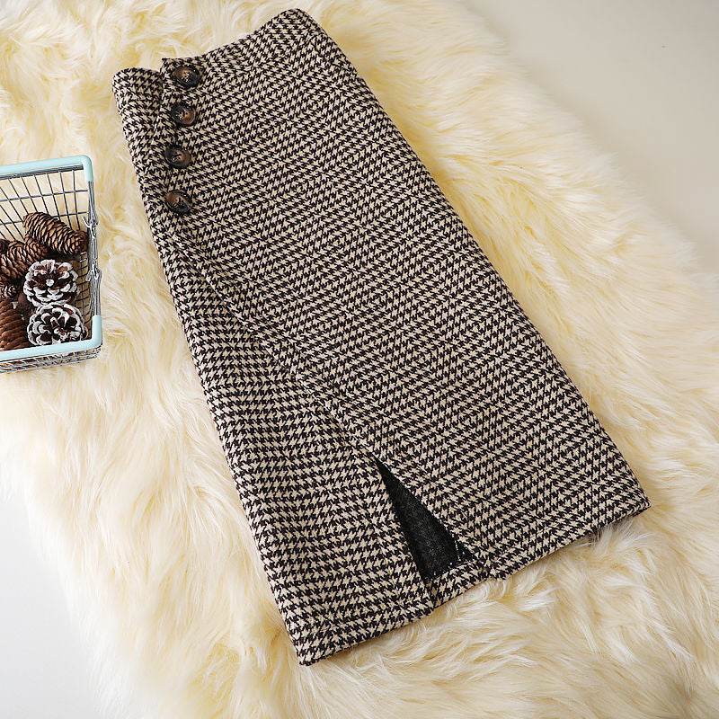Elegant Women's professional formal business office work Slit Houndstooth pencil Midi Skirt