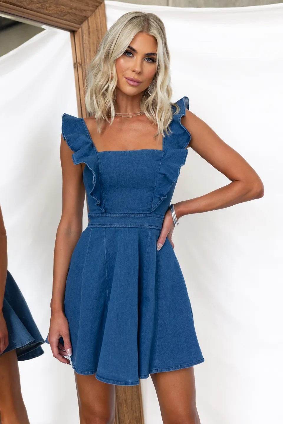 Robe mini évasée en jean décontractée pour femme