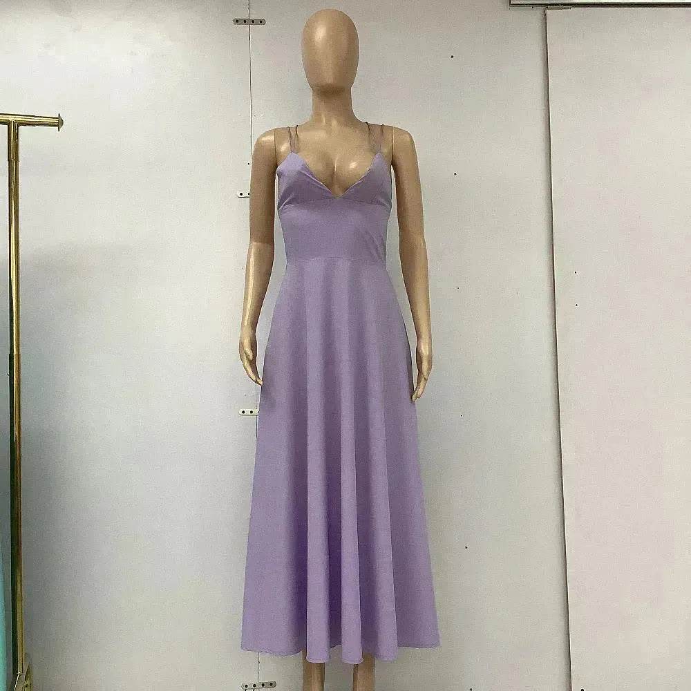Charming V-neck Suspender Dress Summer Fashion A-Line Long Dresses For Women Sleeveless Skater Dress for Wedding cocktail evening dinner party events