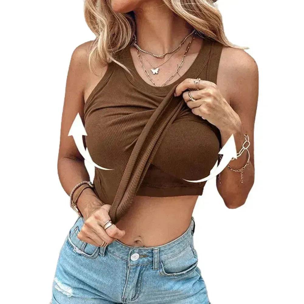 Cotton Round Neck Vest Top Summer Casual Solid Color Bottom Sleeveless Tank Top For Women