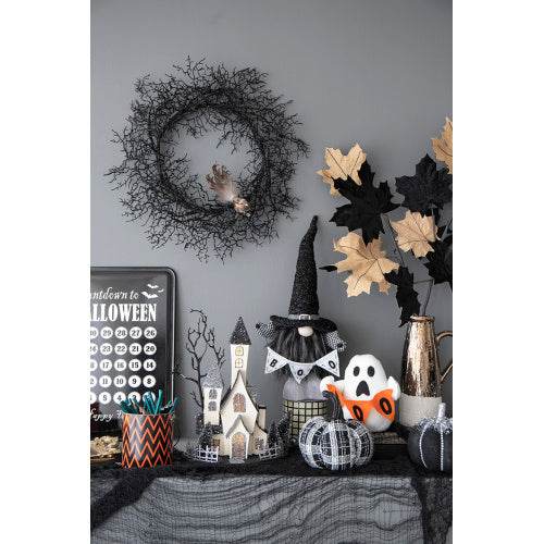 10x8.3x13.5 Cardboard Lighted Haunted House, Black Beige Tabletop Holiday Halloween Decor, Battery Powered