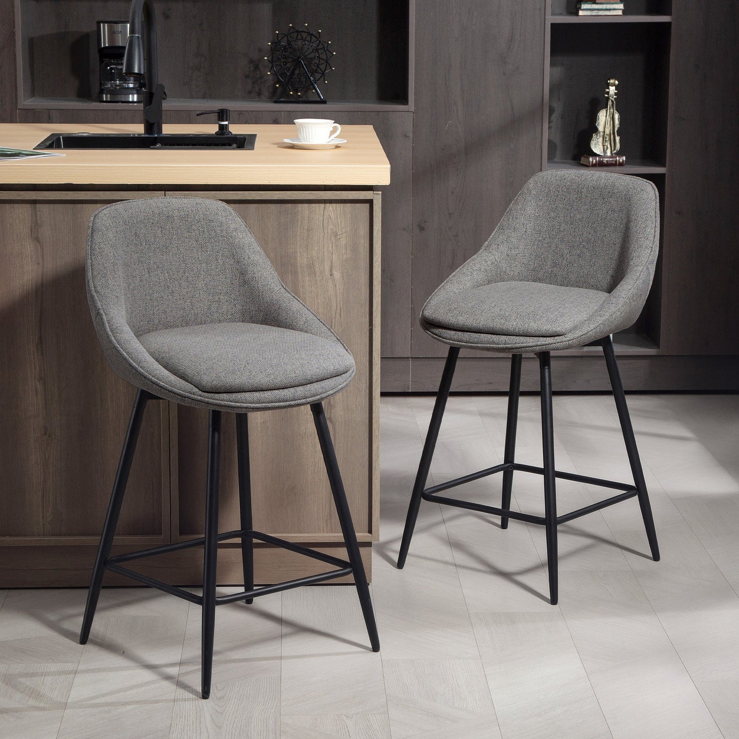 Reece 26" Counter Height Stools with Swivel and Backrest-Set of 2-Dark Grey