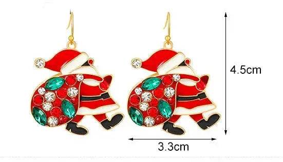 Boucles d'oreilles Père Noël mignonnes personnalisées avec strass colorés Boucles d'oreilles de Noël tendance pour femmes Bijoux