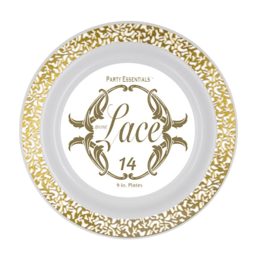 9" White Lace Plates with Gold Edge
