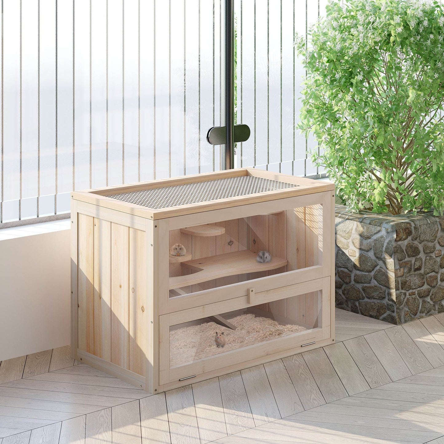 2- Tier Wooden Crafted Hamster Rodent Habitat Cage