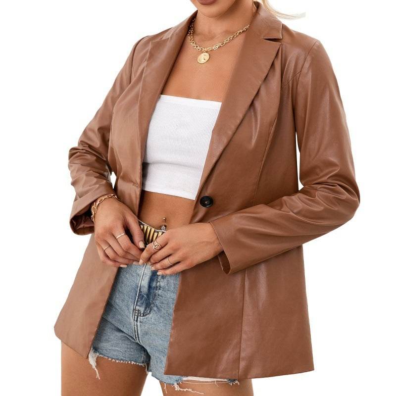 Fashion PU Leather Jacket Leather Blazer jacket Women