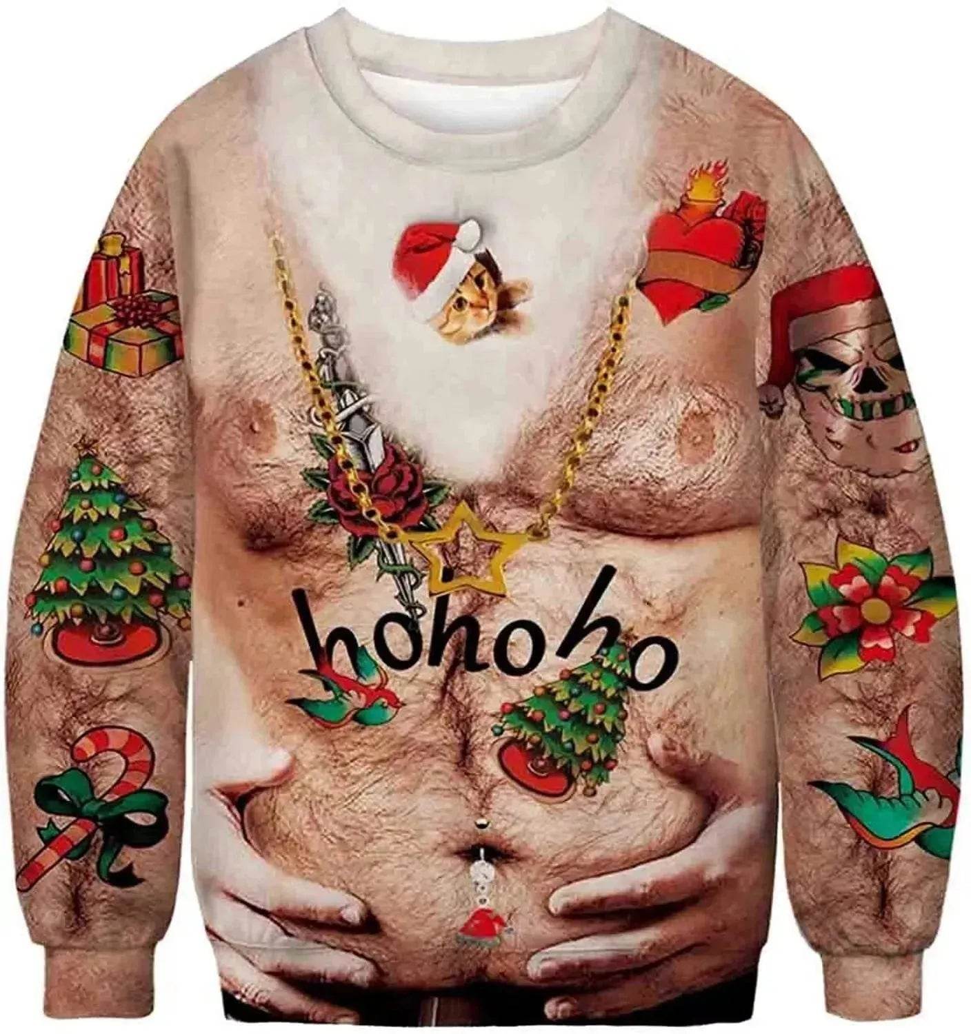Men's Fashion 3D Digital Printed Round Neck Christmas Sweatshirt