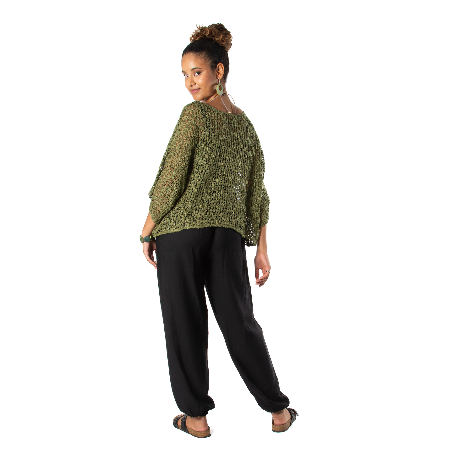 Popcorn Knit Short Sleeve Cardigan - Sage Green