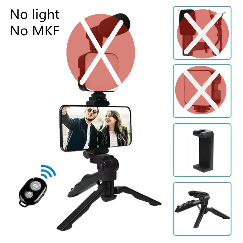 Smartphone VzonKit avec trépied, support de téléphone, mini microphone, lumière de remplissage LED, démarreur pour TikTok, diffusion en direct, vidéo prometteuse