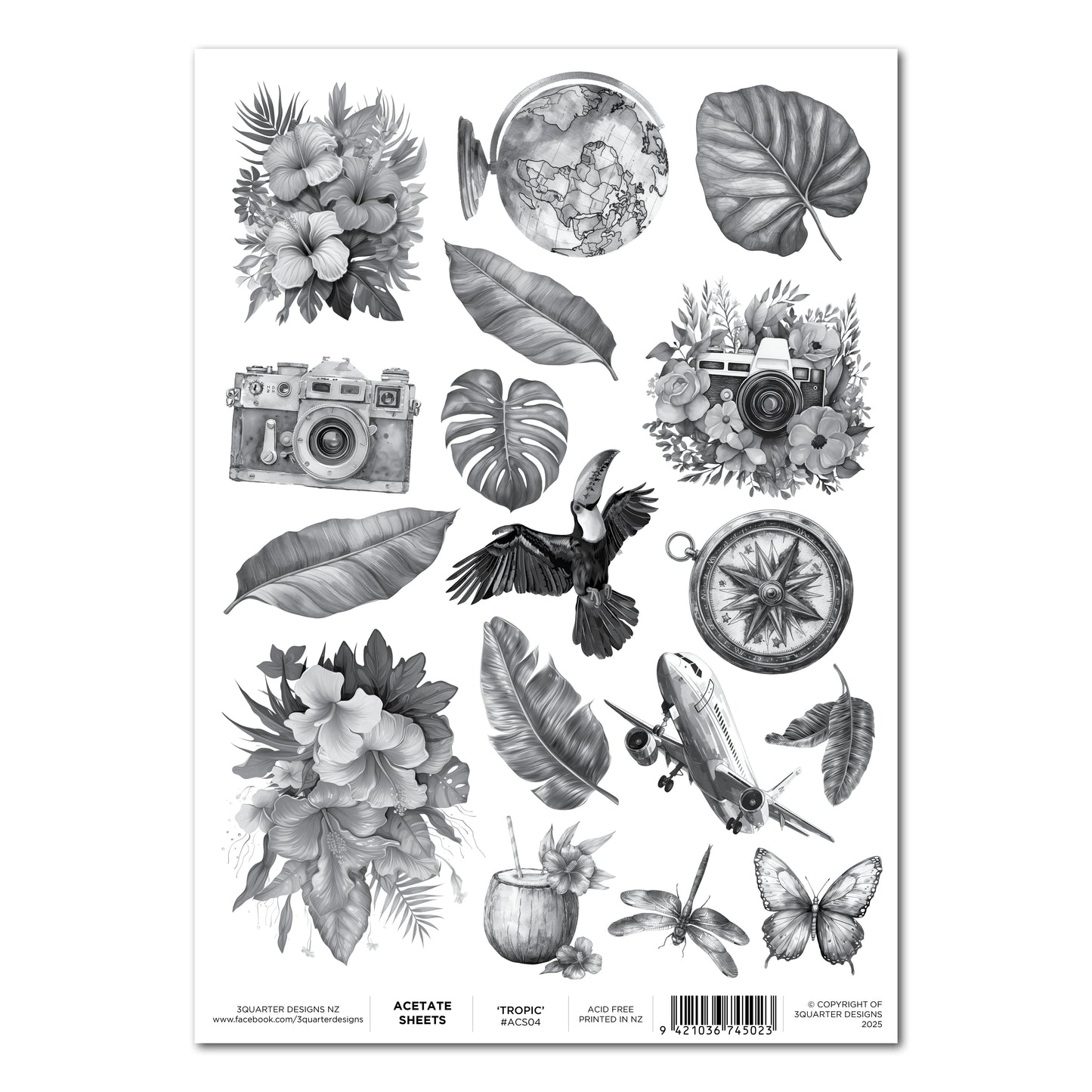 3Quarter Designs A4 Acetate - Tropic
