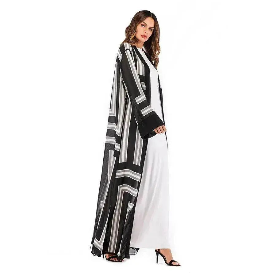 Arab Stripe Loose Lace Cardigan Robe Female