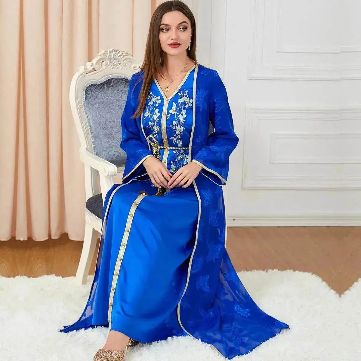 Arab Women's Robes V-neck Suit Dress