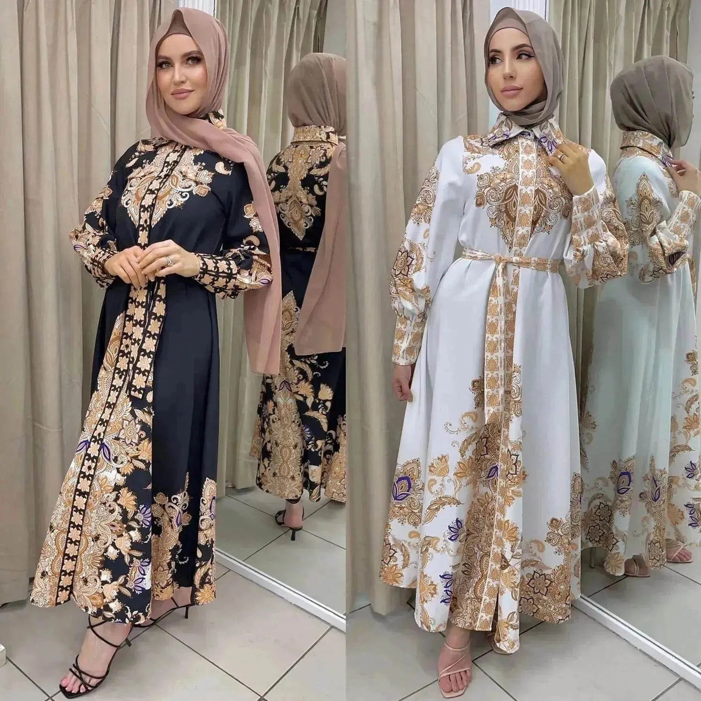 Arab Women's Wear Arabic Print Swing Dress