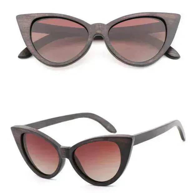 Lunettes de soleil polarisées œil-de-chat tendance en bois de bambou pour femmes