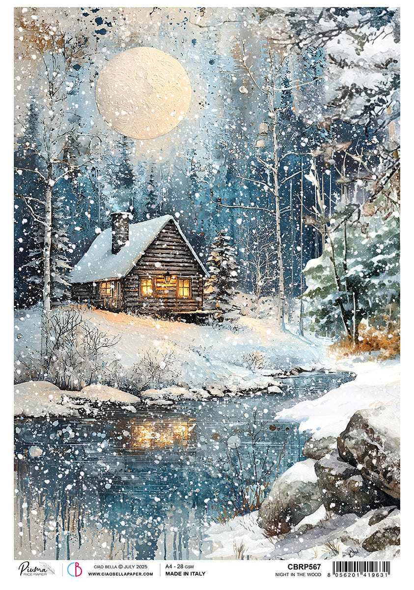 Papier de Riz A4 Nuit dans le Bois - 5 Feuilles