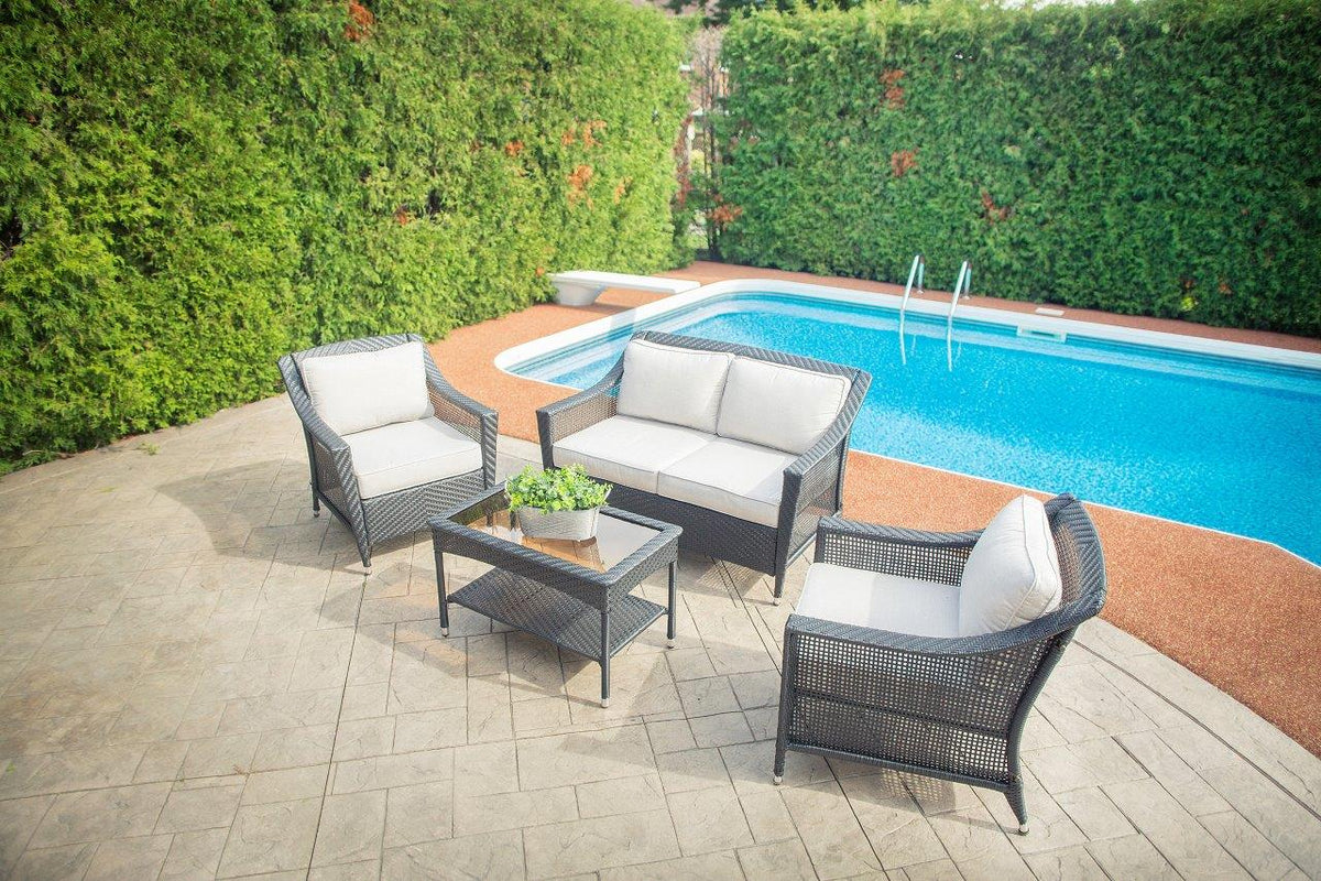 Ensemble de conversation de 4 pièces en osier Camus pour l'extérieur avec coussins Sunbrella®