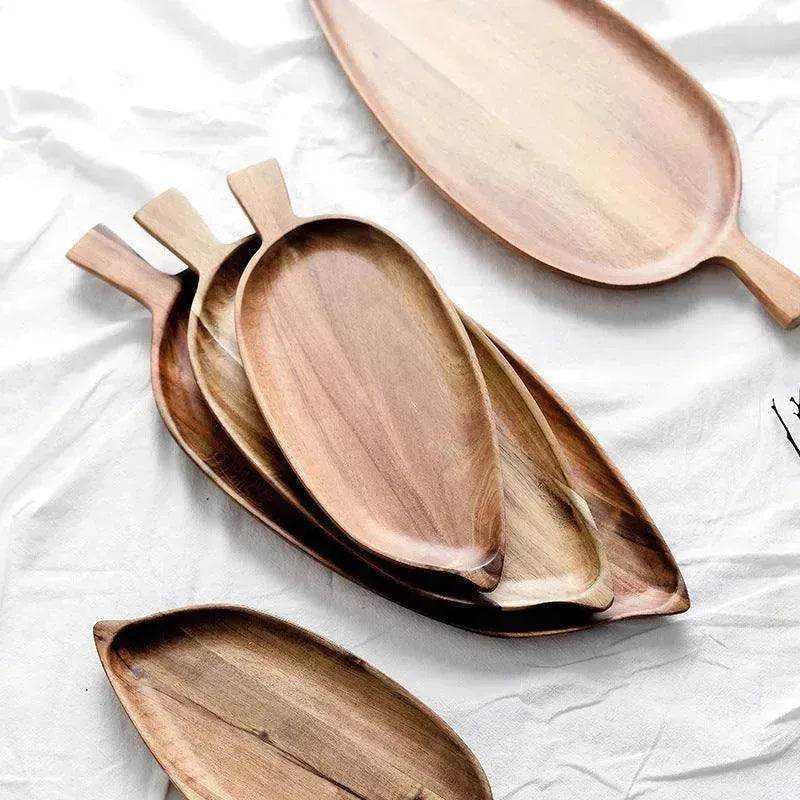 Creative Quality Acacia Wooden Leaf Design Food Tray
