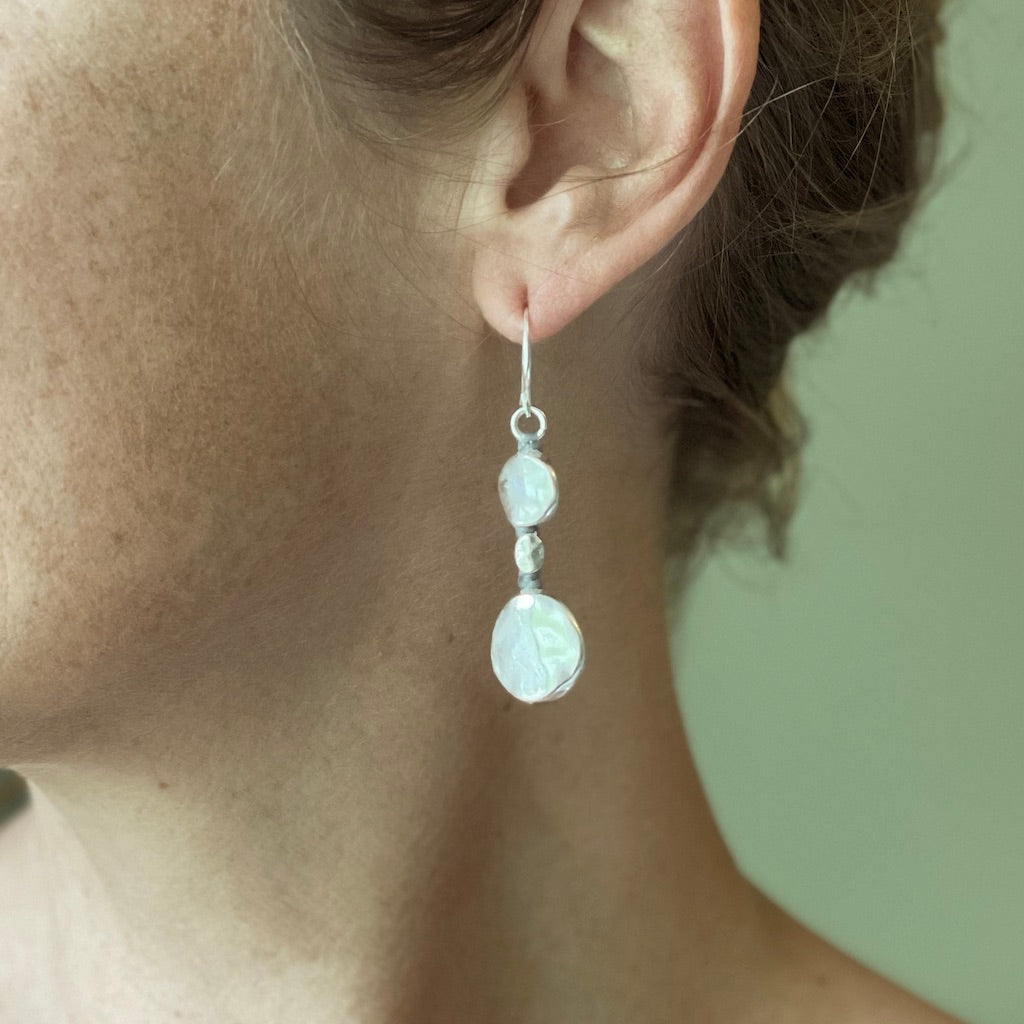 Boucles d'oreilles disque double martelé en plaqué argent