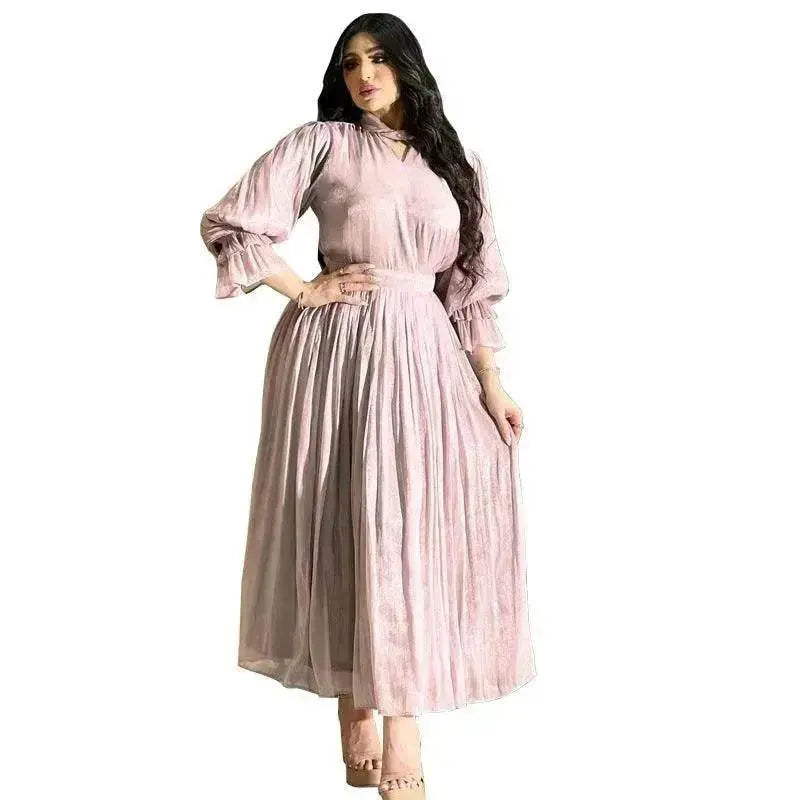 Fashionable Arab Women's Bright Silk Satin Dress