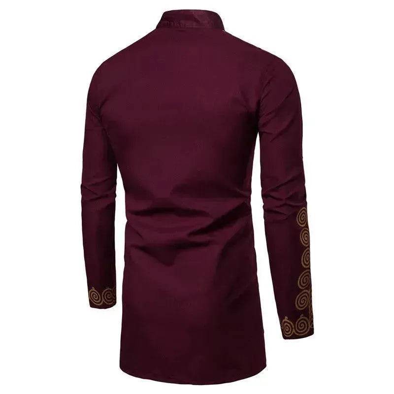 Men's Bronzing Kaftan Shirt – Long Sleeve Islamic Robe for Ramadan & Eid