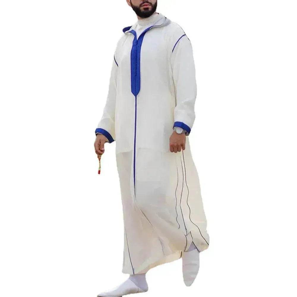 Men's Moroccan Jalabiya Slim-fit White Arab Robe