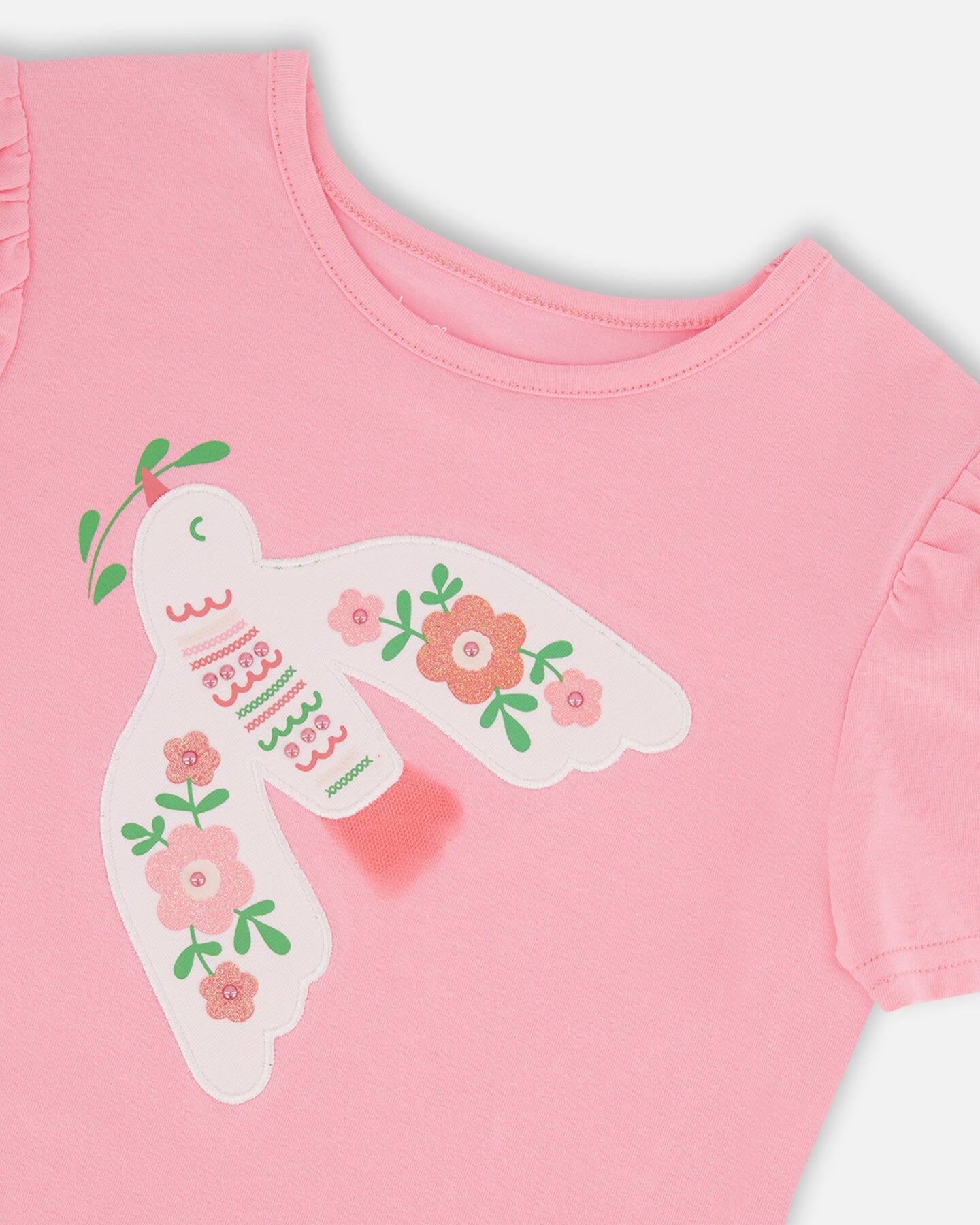 Organic Cotton Tee With Puff Sleeve Candy Pink
