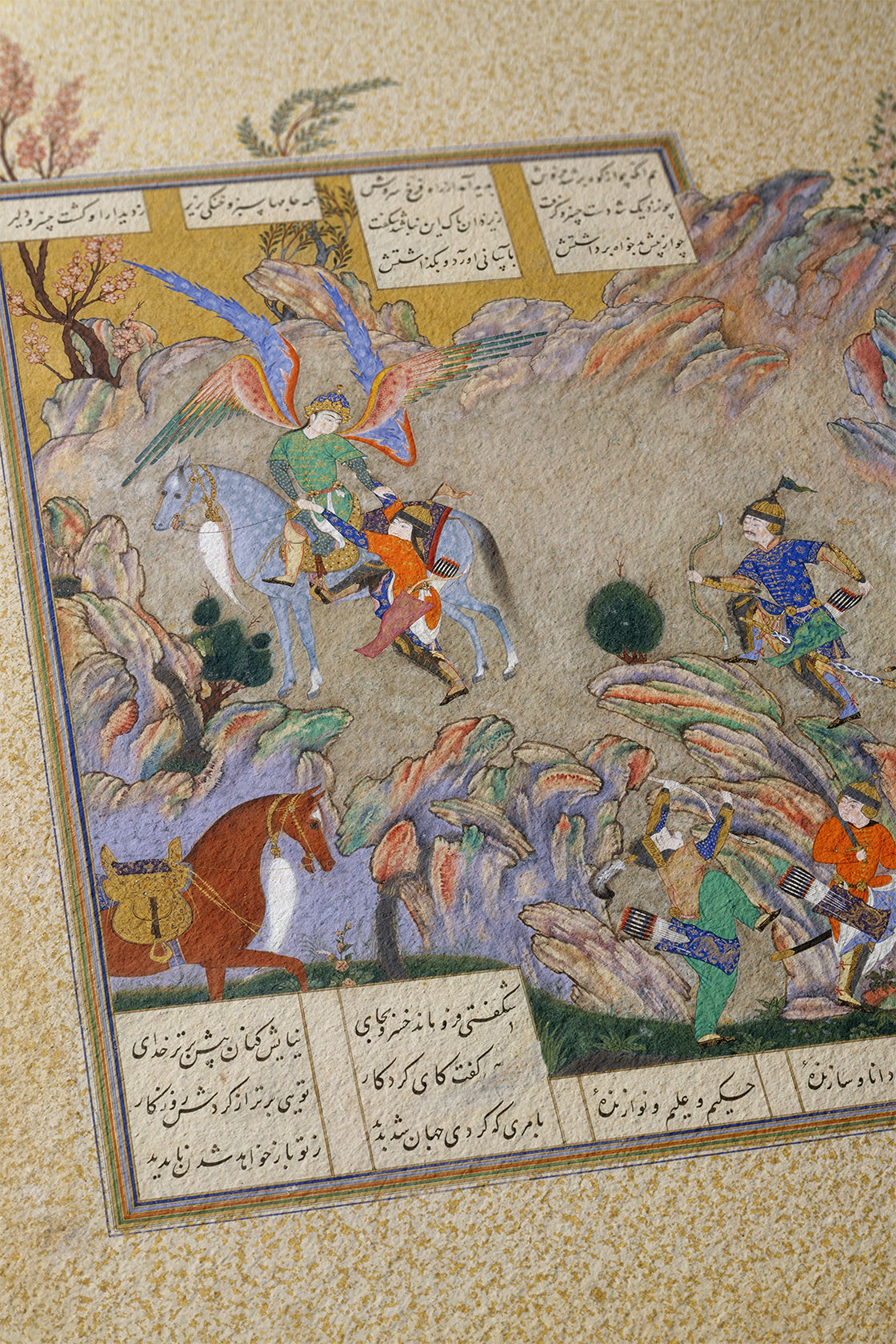 Shahnameh Giclee Art Print: Angel Surush Rescues Khusrau Parviz, Persian Miniature (Framed & Unframed Available)