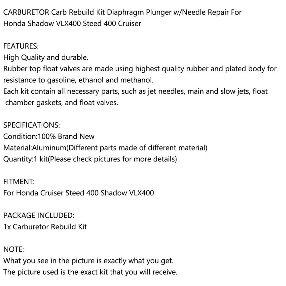 Free Shipping Carburetor Diaphragm Plunger W/Needle Repair Kit for Honda Steed VLX400 Shadow