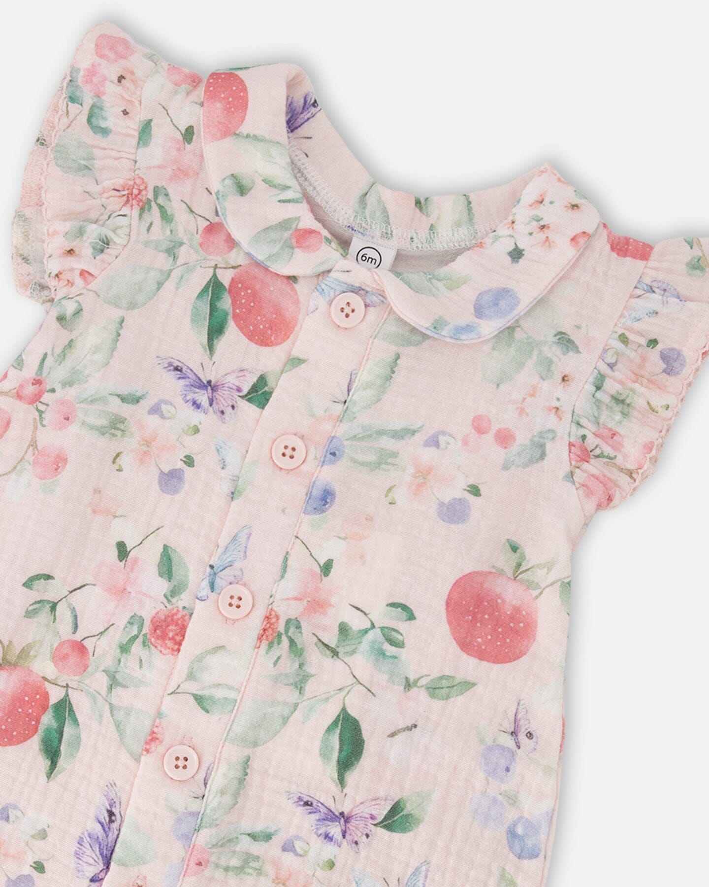 Cotton Muslin Romper Pink Printed Berries