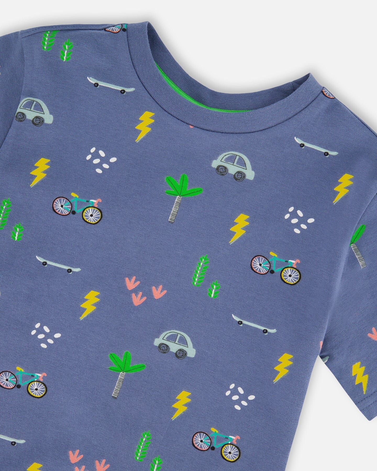 T-shirt en jersey de coton biologique imprimé vélo bleu