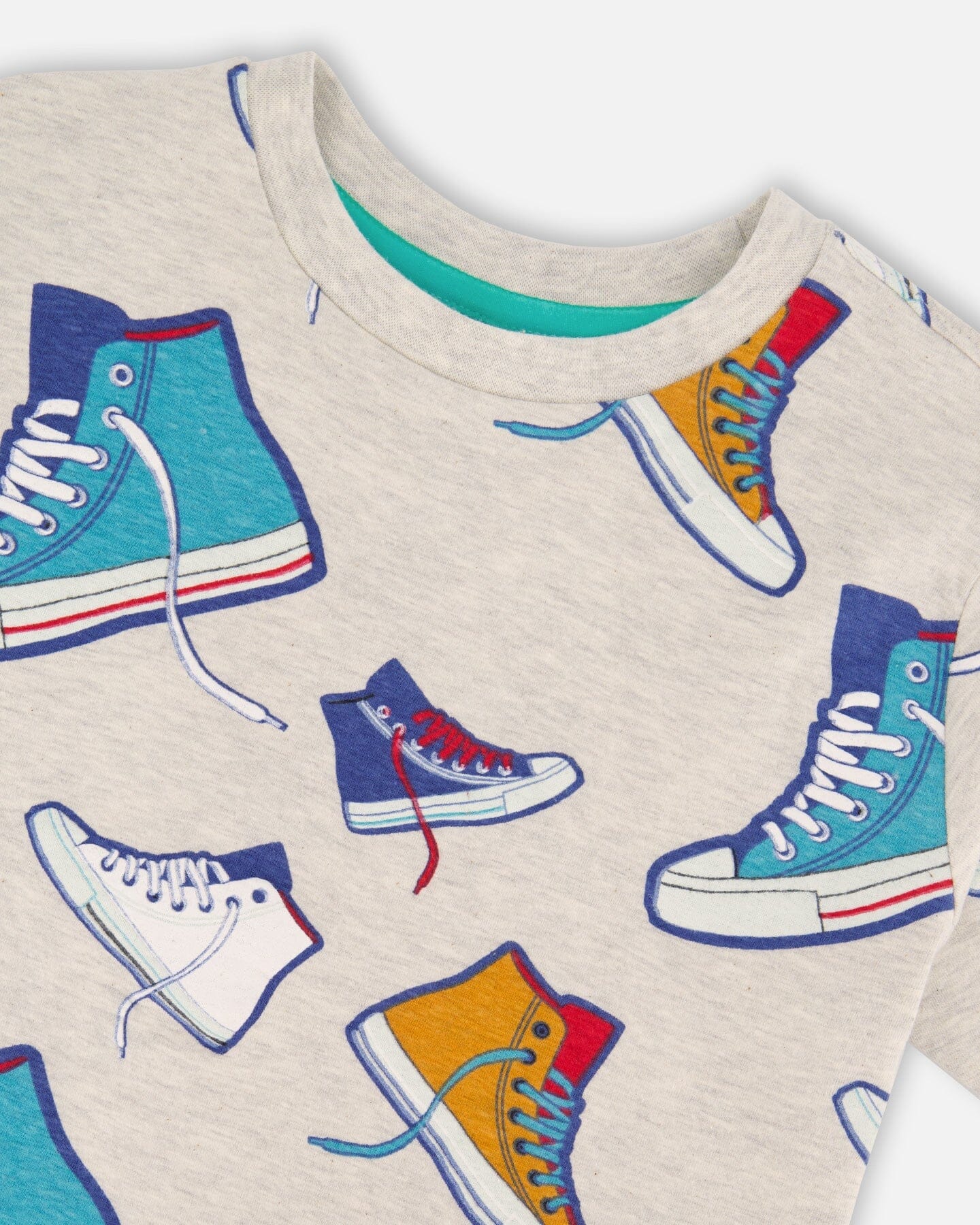 Organic Cotton Jersey T-Shirt Grey Mix Printed Shoes