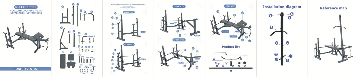 Banc de musculation réglable avec poulie de traction, pupitre à biceps et support pour barre ST6655