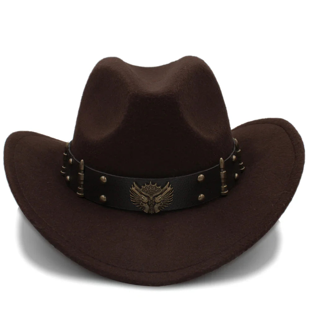 2 Sizes Men Women Western Cowboy Hats Wide Brim Panama Sunhat Outdoor Fedora Cap Trilby Sombrero Party Travel Size US 7 1/4 UK L