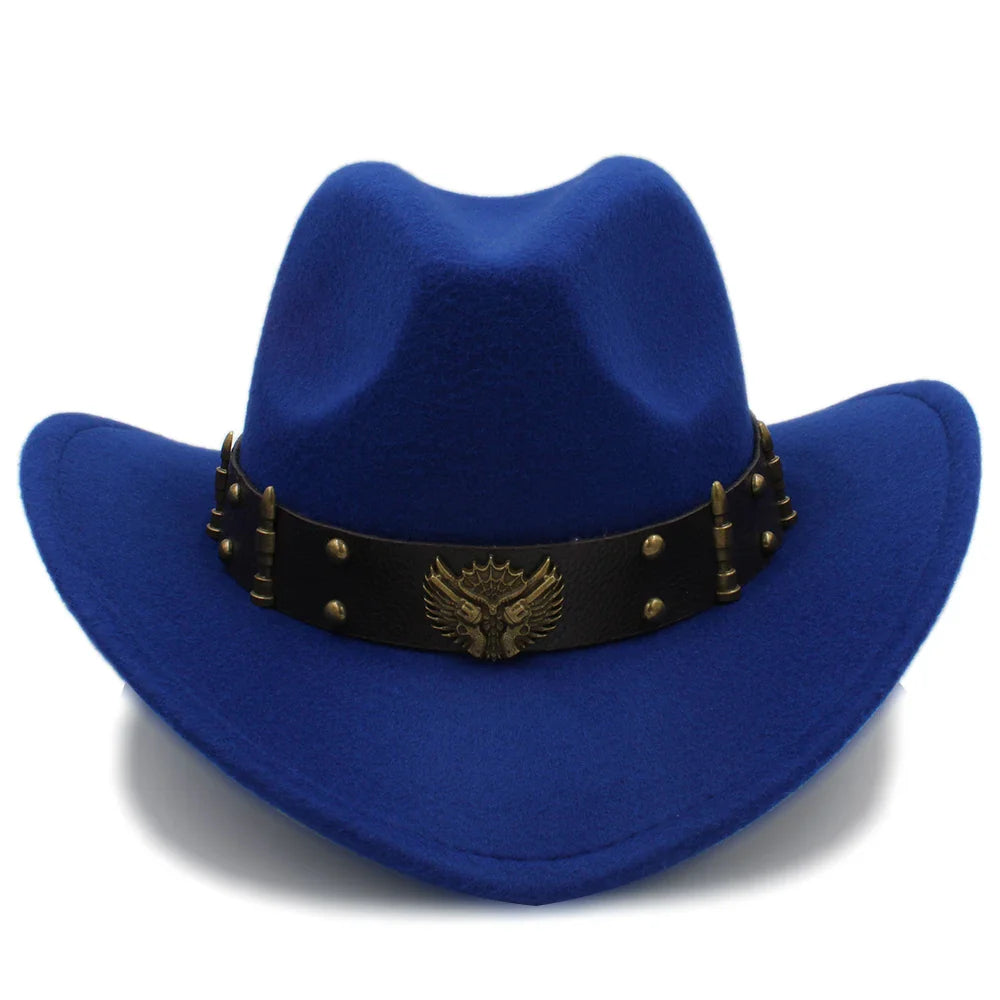 2 tailles Chapeaux de cowboy occidentaux pour hommes et femmes Chapeau de soleil Panama à large bord Chapeau Fedora d'extérieur Trilby Sombrero Fête Voyage Taille US 7 1/4 UK L