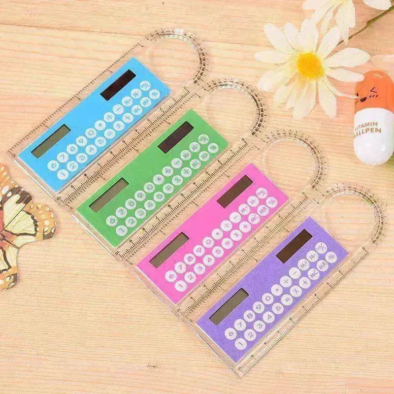 Solar Mini Calculator Magnifier Multifunction Ultra-thin Ruler, Office Supplies