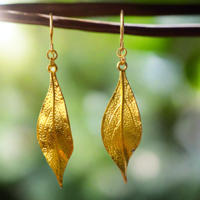 Boucles d'oreilles feuille texturée - Plaqué or