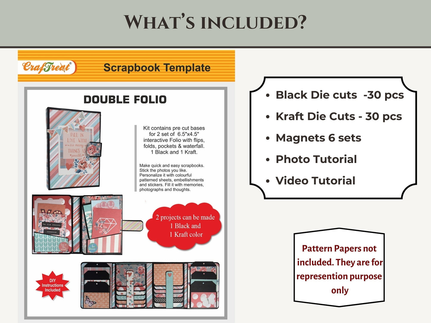 CrafTreat Scrapbook Blanks - Double Folio - Black & Kraft Color