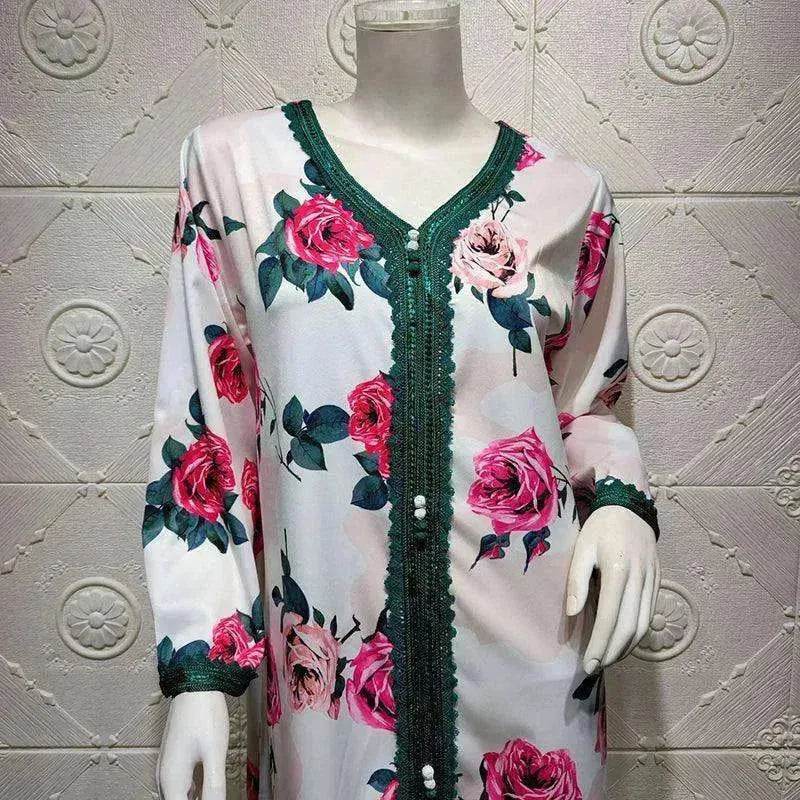 Ladies Middle East Arabian V-Neck Floral Robe