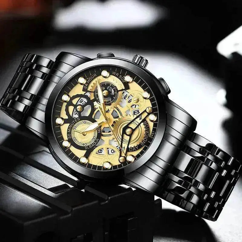 Men’s Hollow Dial Quartz Business Watch, Luxury Skeleton Style Dress Watch