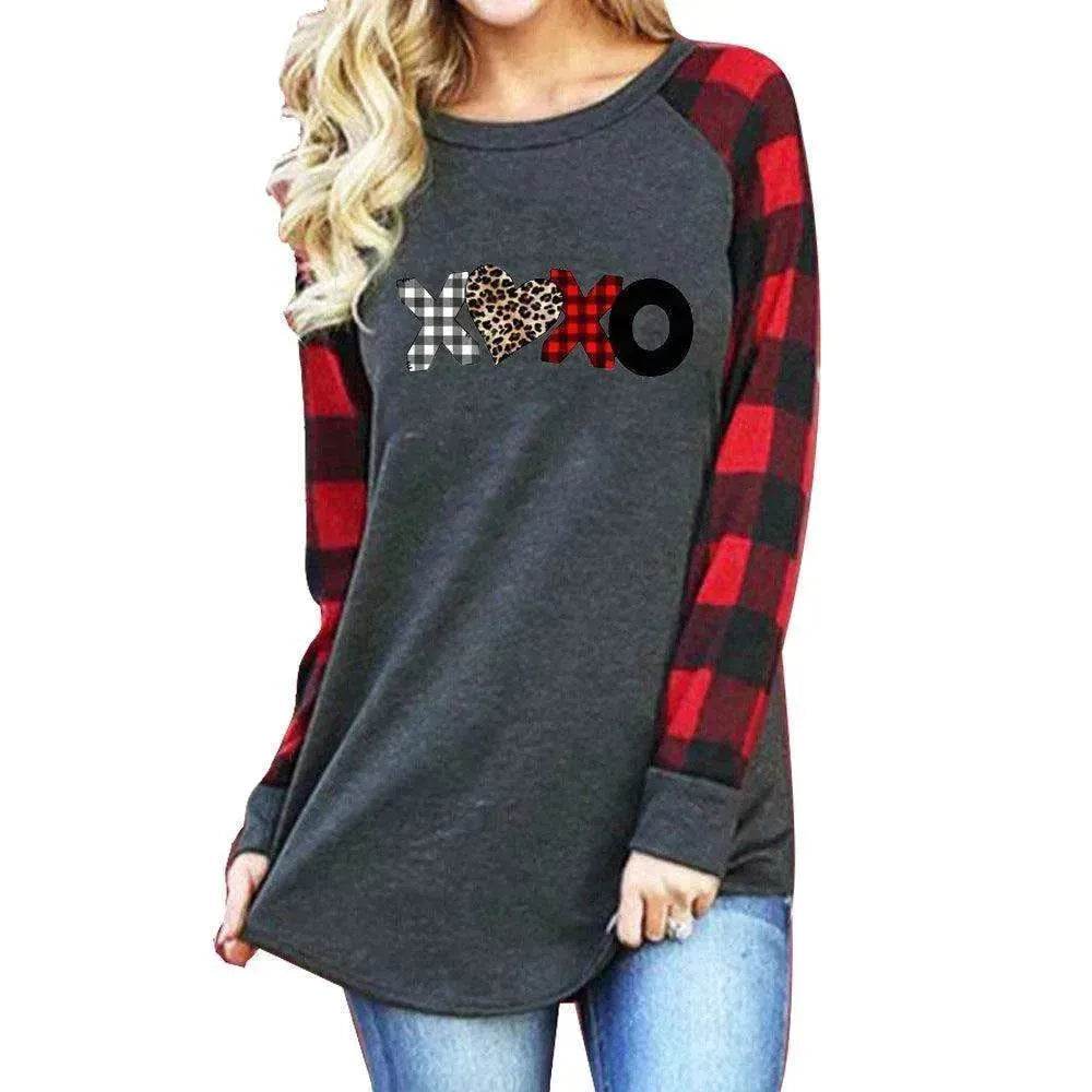 New Color Matching Women's Long-sleeved Valentine's Day Print Series Women's Top