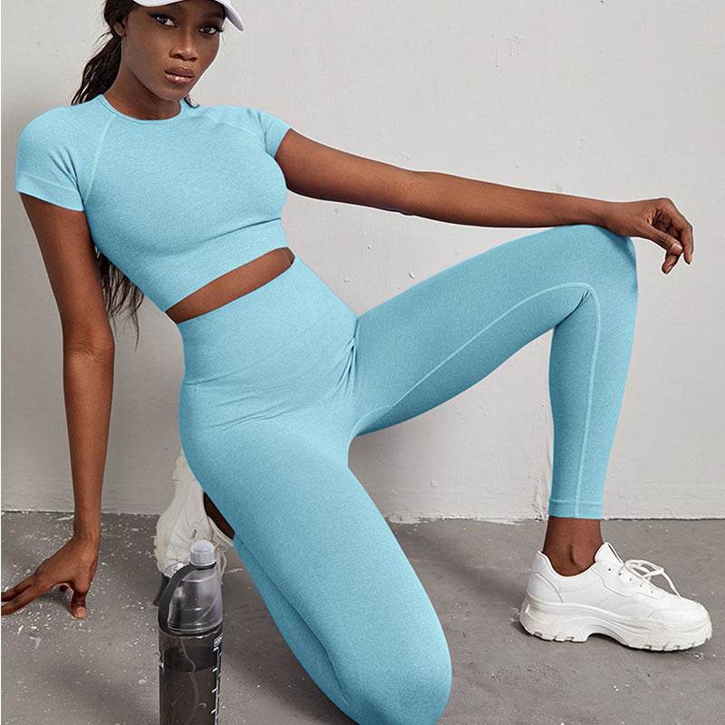 Lot de 2 tenues de sport à séchage rapide pour femmes – Vêtements de yoga taille haute et push-up