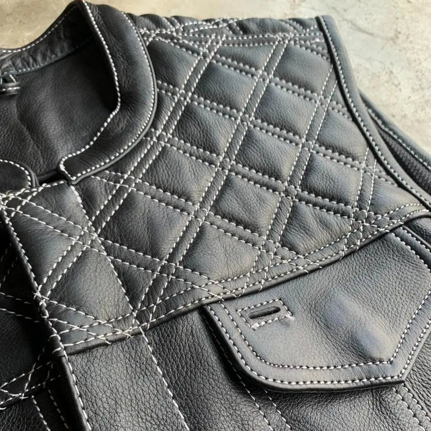 Gilet en cuir Upside avec surpiqûres losanges blanches pour homme Open Road