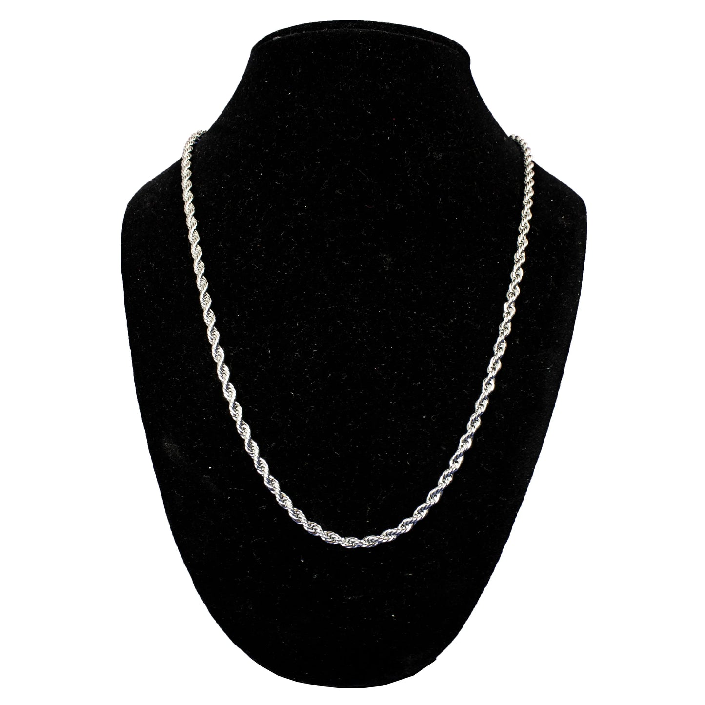 Men’s 24" Stainless Steel Silver Rope Chain Necklace. Heavy-Duty Biker Necklace