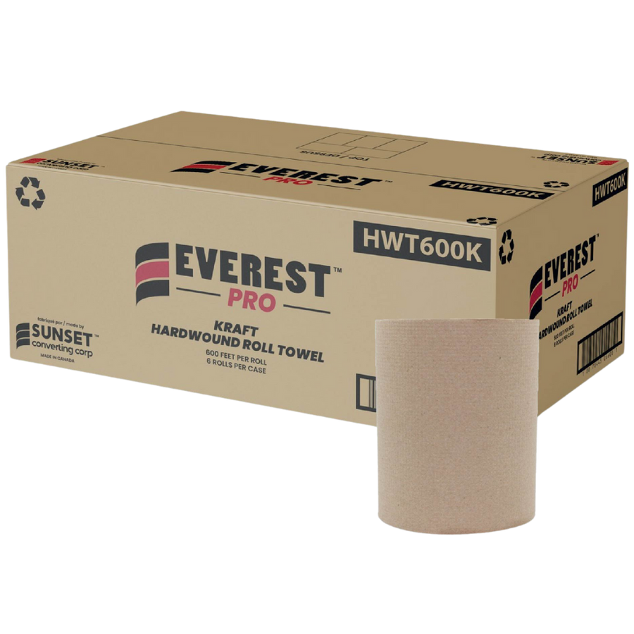 7.85" x 600' Kraft Hand Towel Rolls - 6 Rolls